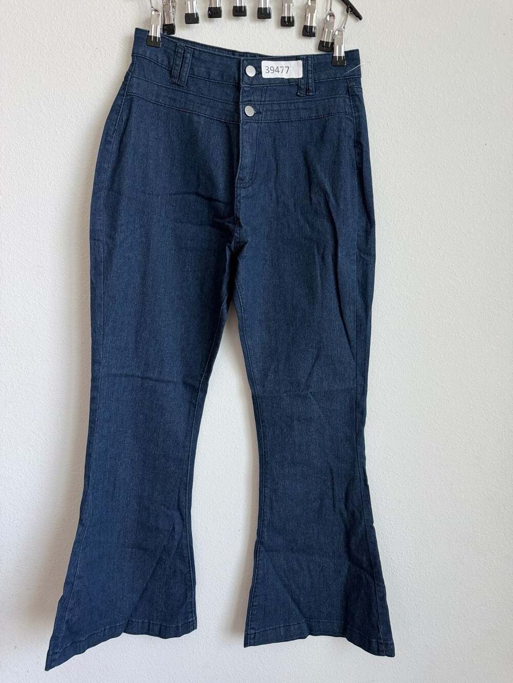 70s Sailor Button Fly Bell Bottom Jeans• Dark Denim Flare • M• Classic Flare Alm